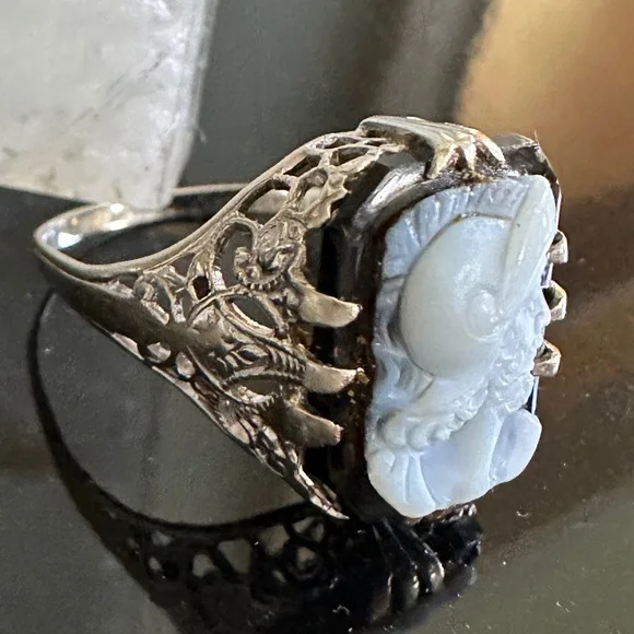 Titanic-Connection 14K White Gold Ostby Barton Intaglio Ring Size 6.5 - Picture 6 of 15